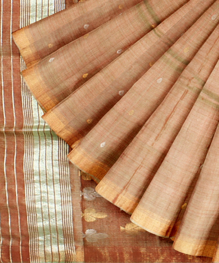 Brown silver tussar silk handwoven chhattisgarh saree