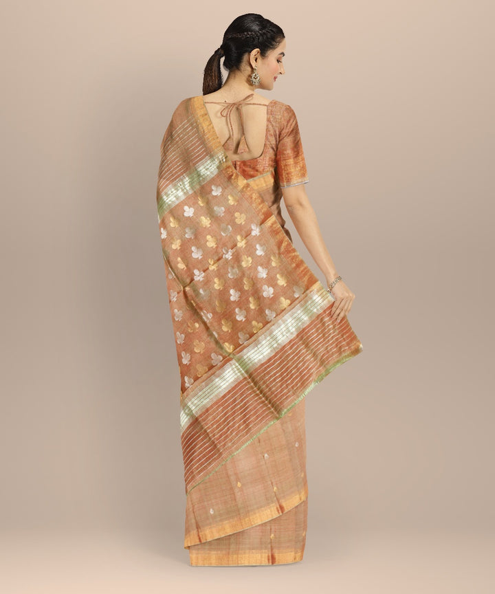 Brown silver tussar silk handwoven chhattisgarh saree