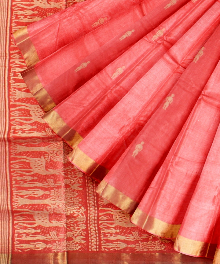 Orange golden tussar silk handwoven chhattisgarh saree