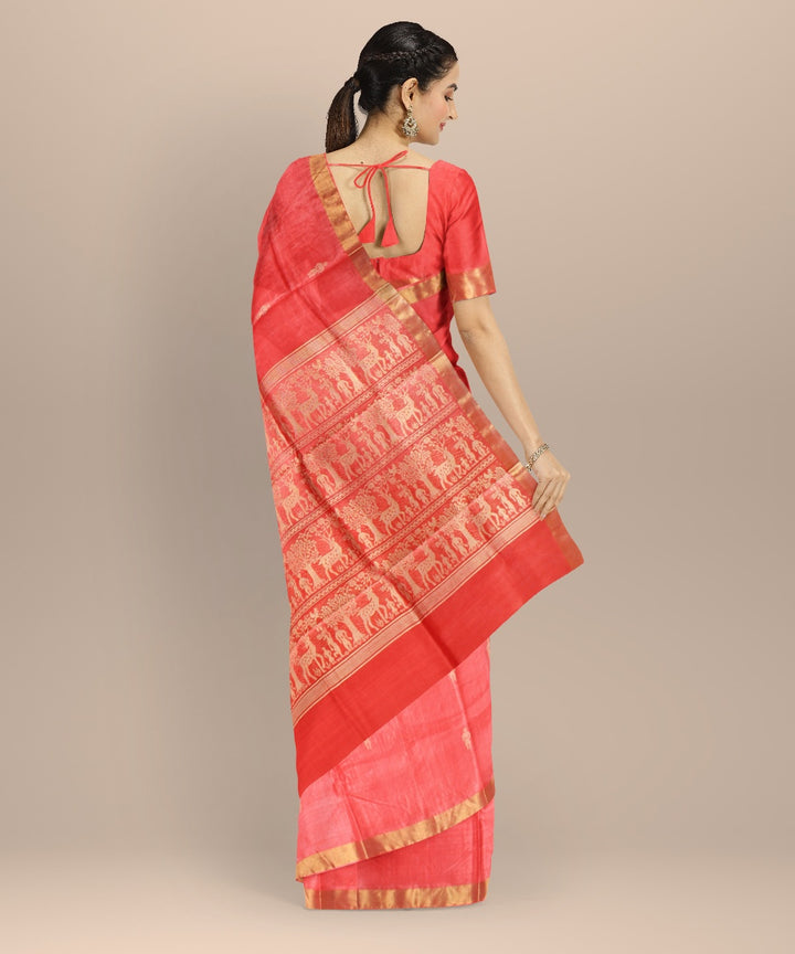 Orange golden tussar silk handwoven chhattisgarh saree