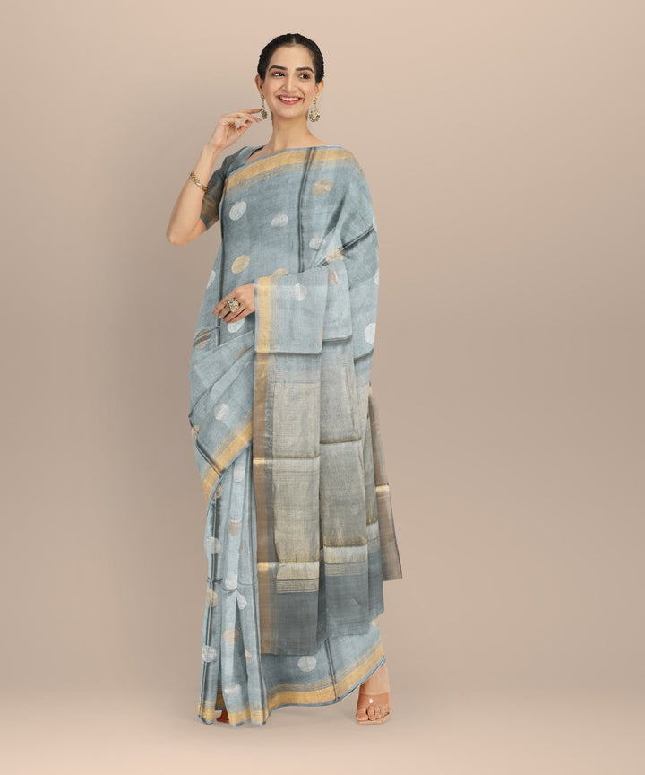 Grey golden tussar silk handwoven chhattisgarh saree