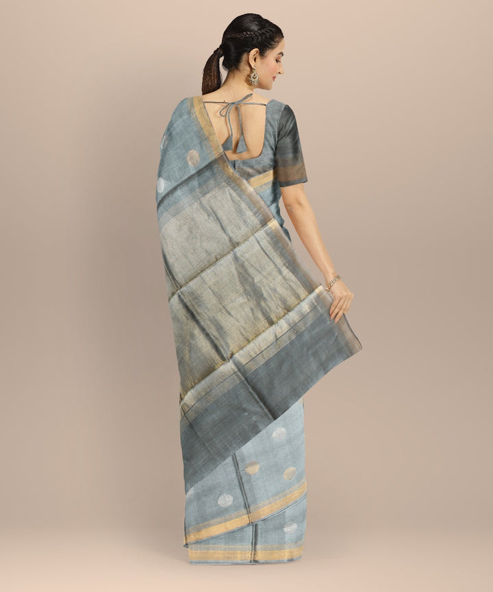 Grey golden tussar silk handwoven chhattisgarh saree