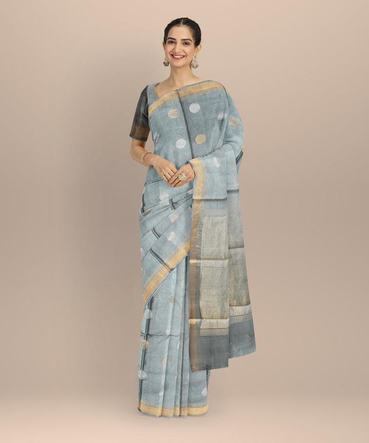 Grey golden tussar silk handwoven chhattisgarh saree