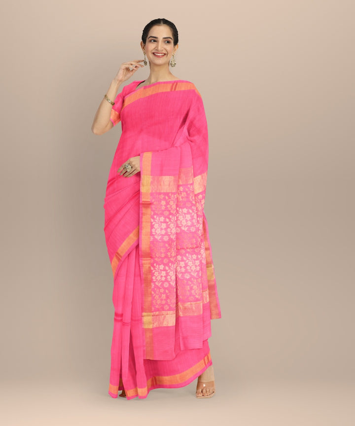 Pink golden tussar silk handwoven chhattisgarh saree
