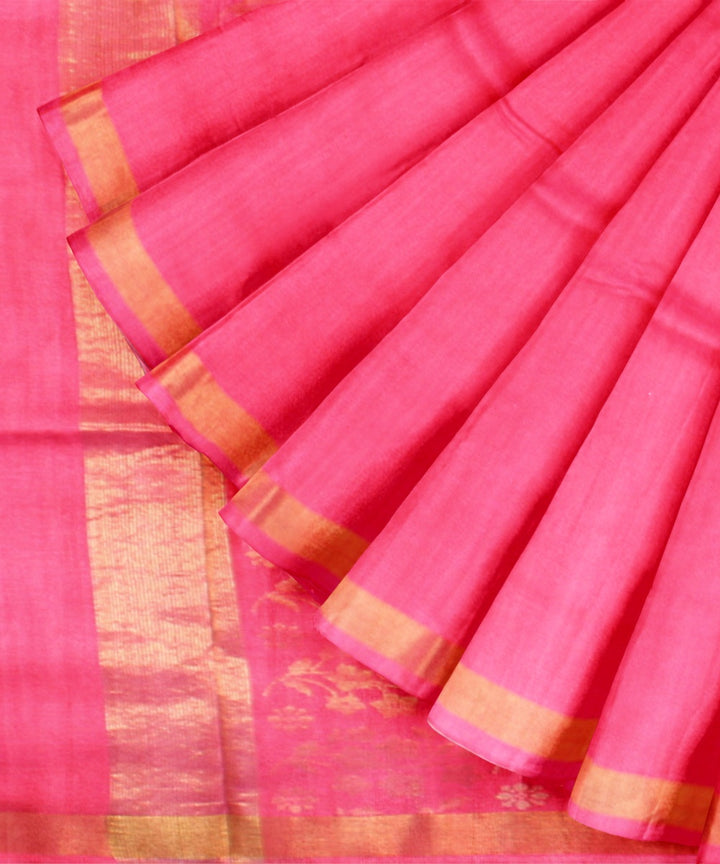 Pink golden tussar silk handwoven chhattisgarh saree