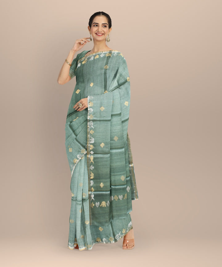 Dark green tussar silk handloom chhattisgarh saree
