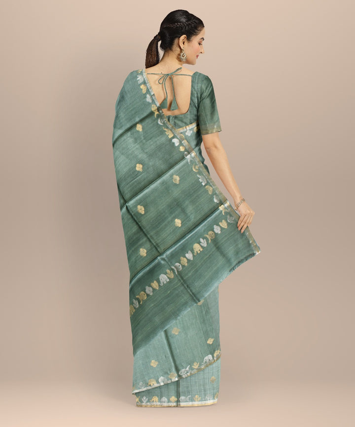 Dark green tussar silk handloom chhattisgarh saree