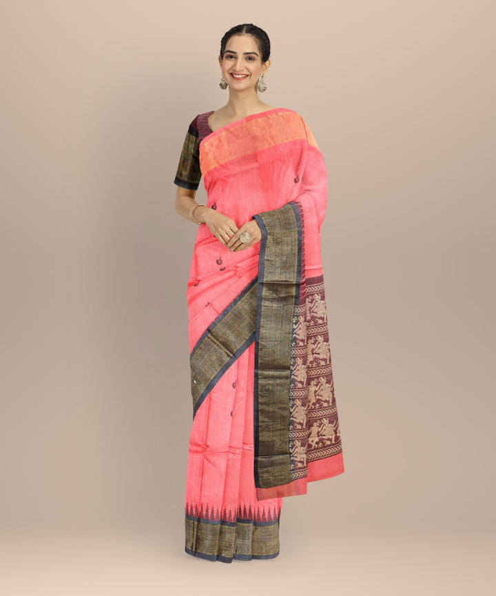 Peach tussar silk handloom chhattisgarh saree