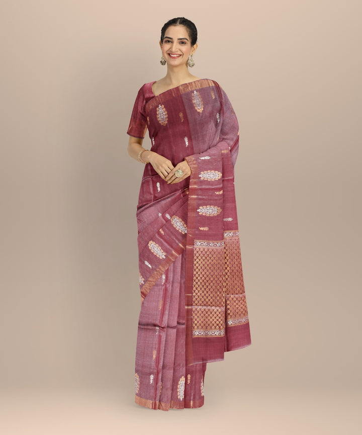Maroon tussar silk handwoven chhattisgarh saree