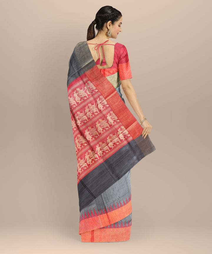 Grey tussar silk chhattisgarh handwoven saree