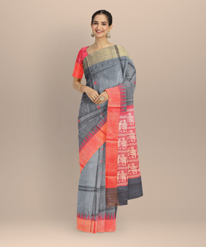 Grey tussar silk chhattisgarh handwoven saree