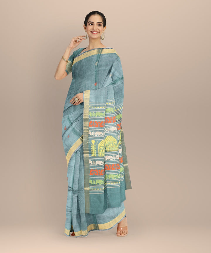 Dark green handwoven tussar silk chhattisgarh saree