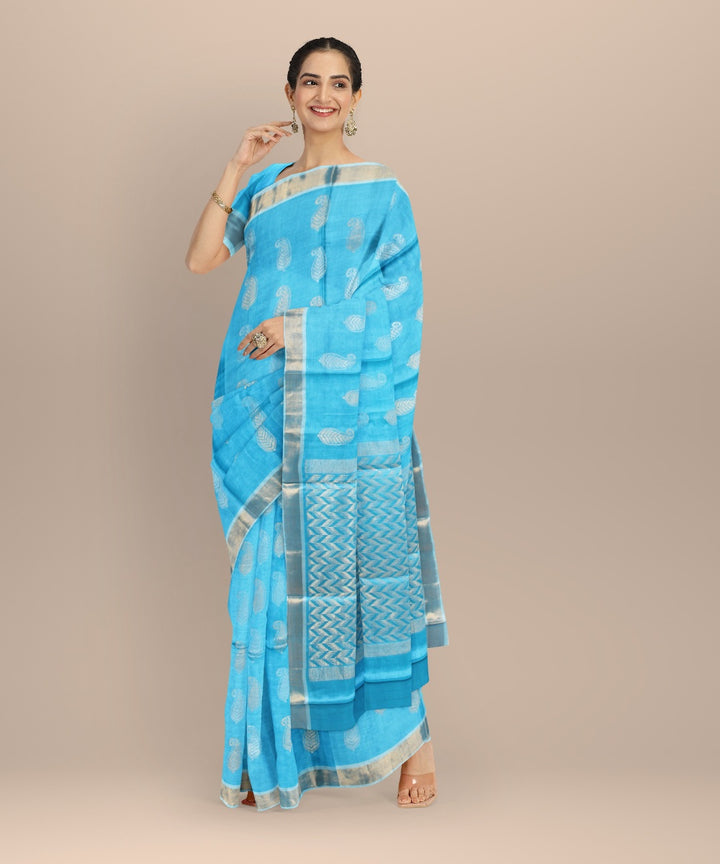 Sky blue tussar silk handwoven chhattisgarh saree
