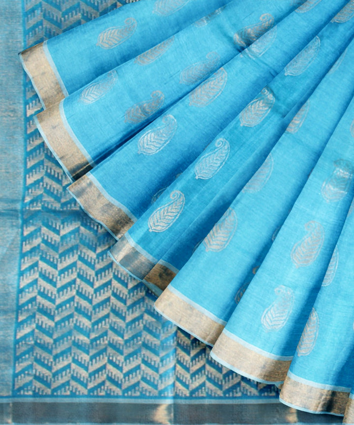 Sky blue tussar silk handwoven chhattisgarh saree