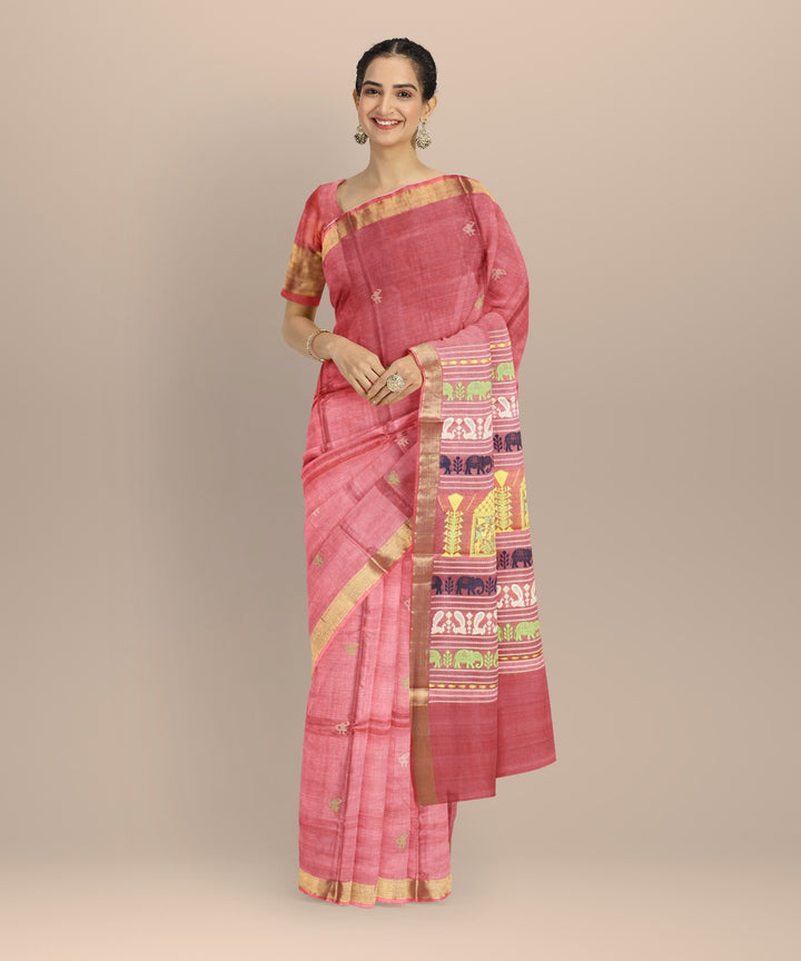 Brown tussar silk handwoven chhattisgarh saree
