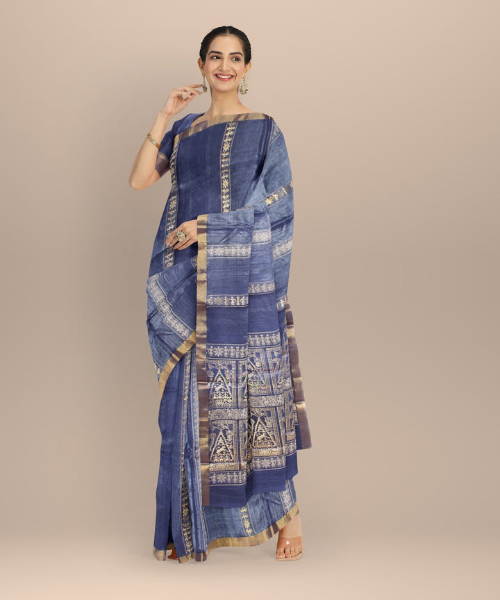 Navy blue tussar silk handloom chhattisgarh saree