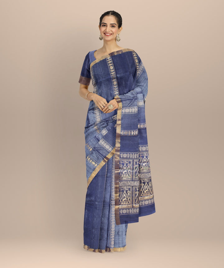 Navy blue tussar silk handloom chhattisgarh saree