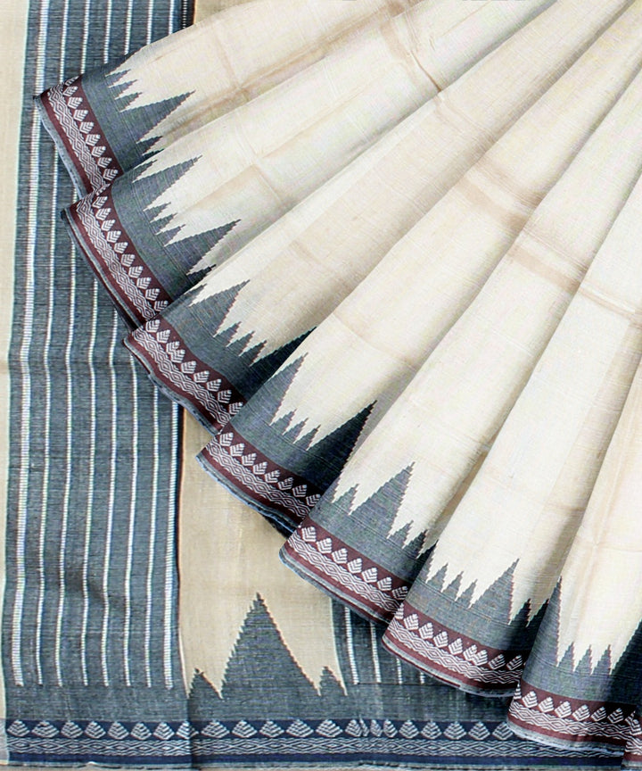 Cream grey tussar silk handwoven chhattisgarh saree