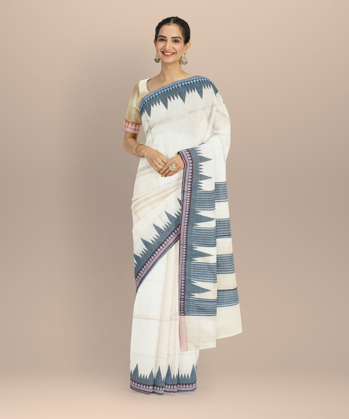 Cream grey tussar silk handwoven chhattisgarh saree