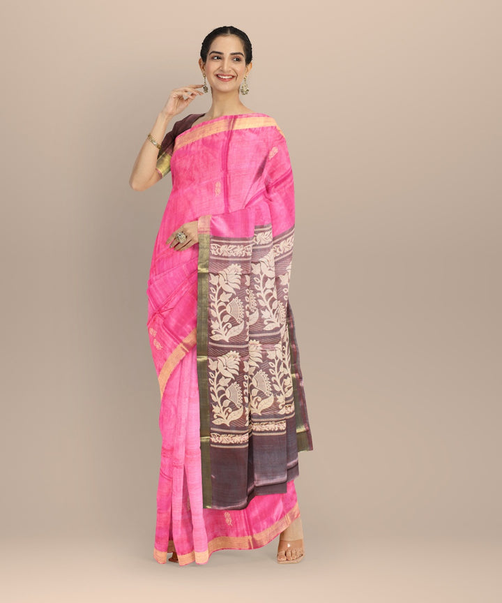 Pink tussar silk hand woven chhattisgarh saree