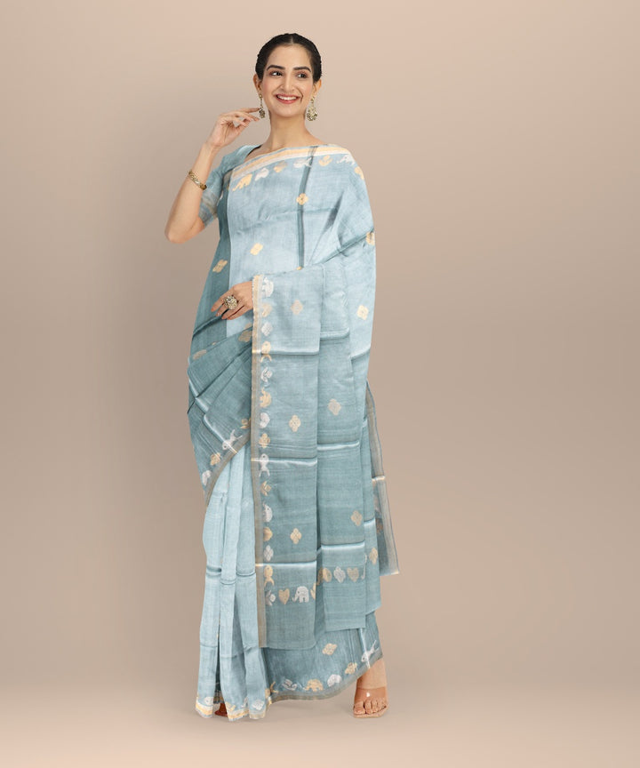 Turquoise tussar silk handwoven chhattisgarh saree