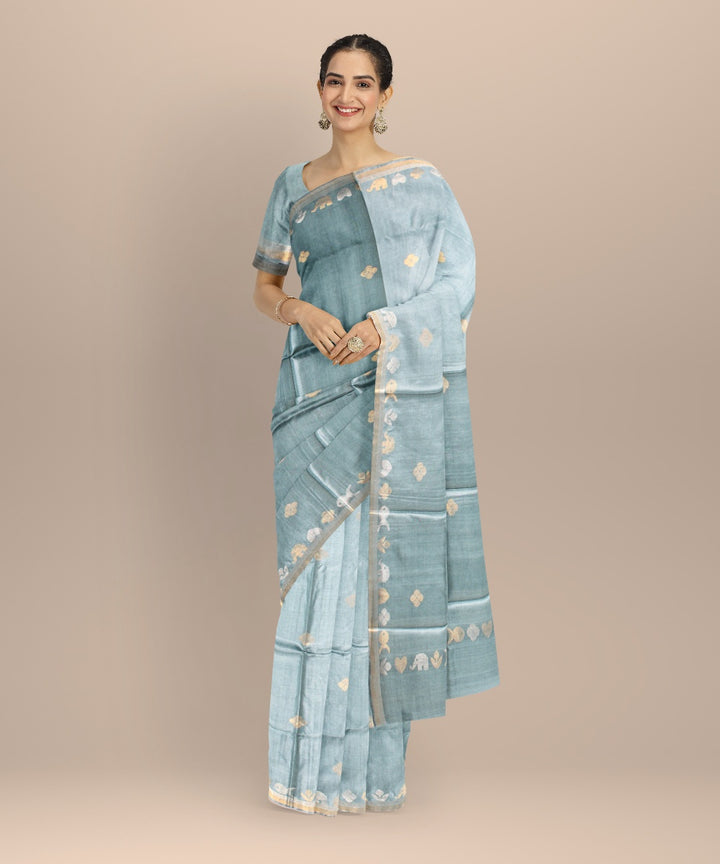 Turquoise tussar silk handwoven chhattisgarh saree