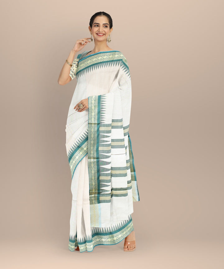 Beige green tussar silk handwoven chhattisgarh saree