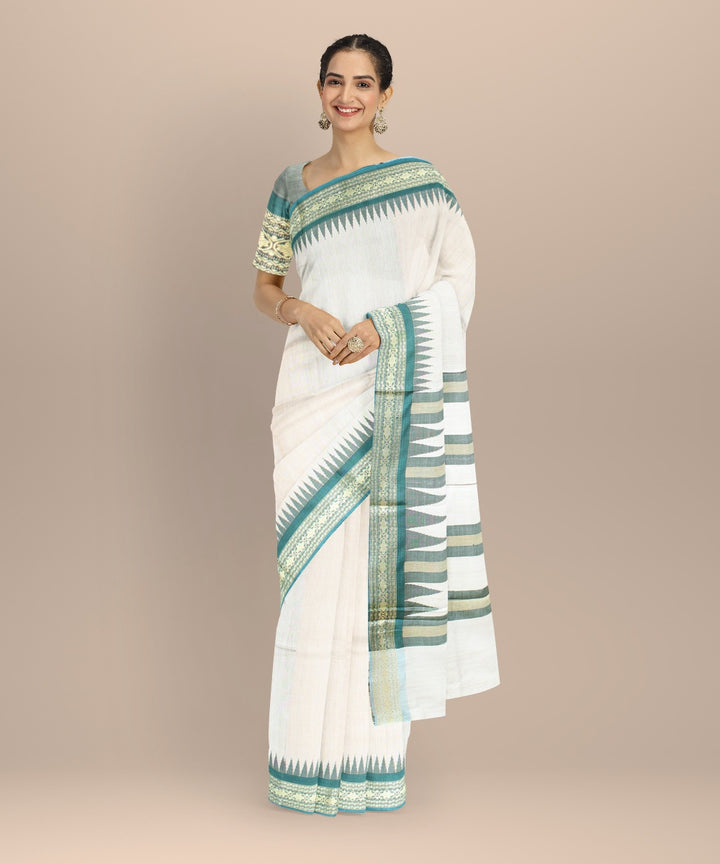 Beige green tussar silk handwoven chhattisgarh saree