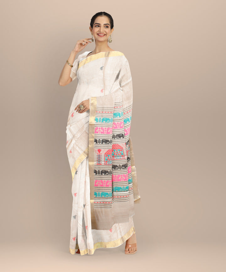 Beige multicolor tussar silk handwoven chhattisgarh saree