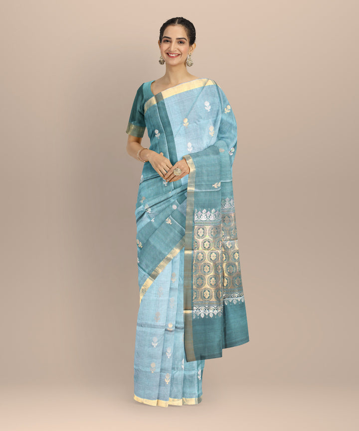 Dark green tussar silk hand woven chhattisgarh saree