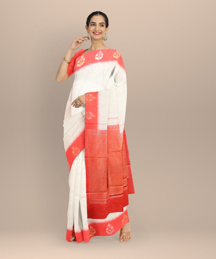 Cream red tussar silk handwoven chhattisgarh saree