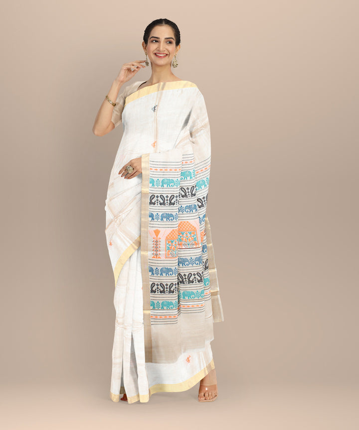 Beige tussar silk handwoven chhattisgarh saree