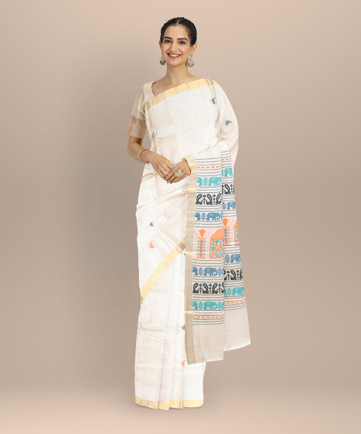 Beige tussar silk handwoven chhattisgarh saree