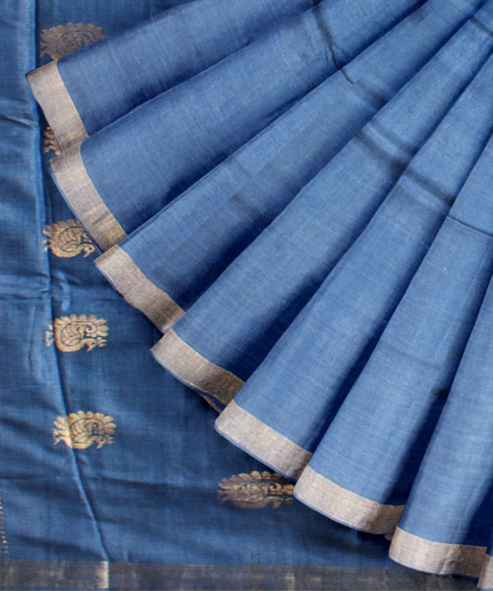 Navy blue tussar silk handwoven chhattisgarh saree