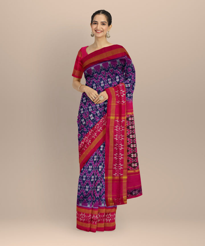 Purple pink handloom pochampally ikat silk saree
