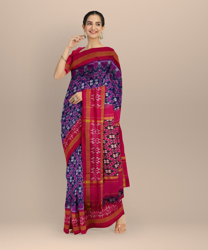Purple pink handloom pochampally ikat silk saree