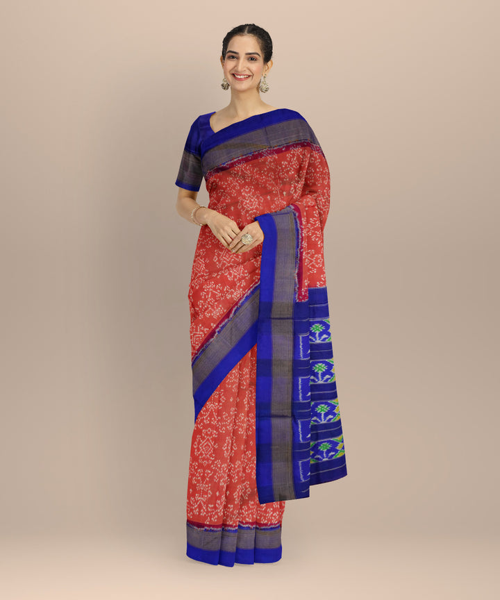 Red royal blue handloom pochampally ikat silk saree