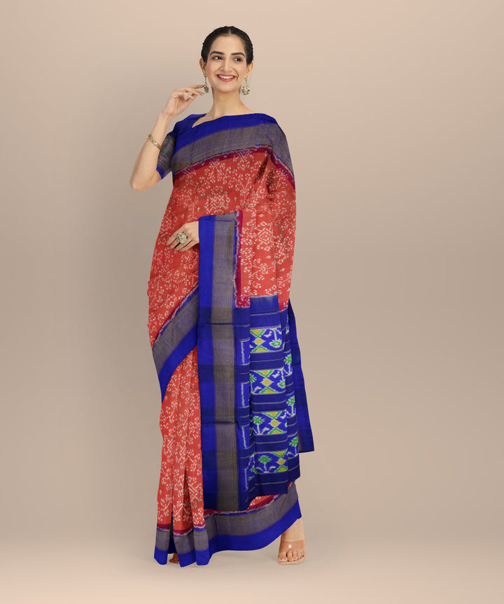 Red royal blue handloom pochampally ikat silk saree