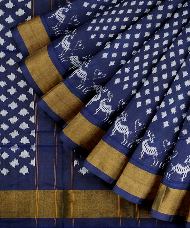 Indigo white handloom pochampally ikat silk saree