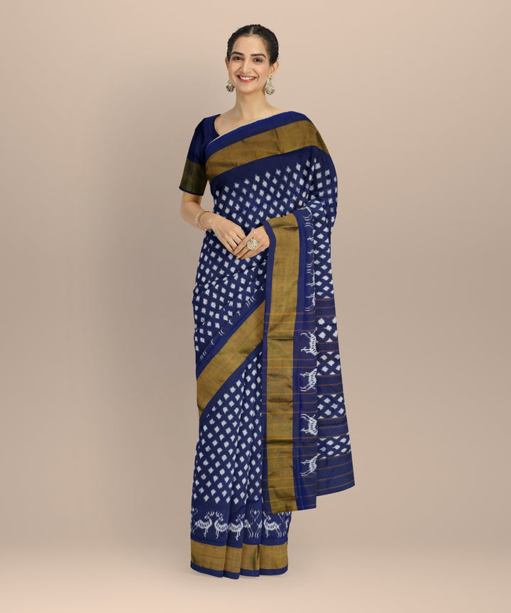 Indigo white handloom pochampally ikat silk saree