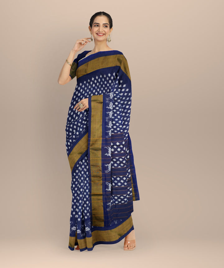Indigo white handloom pochampally ikat silk saree