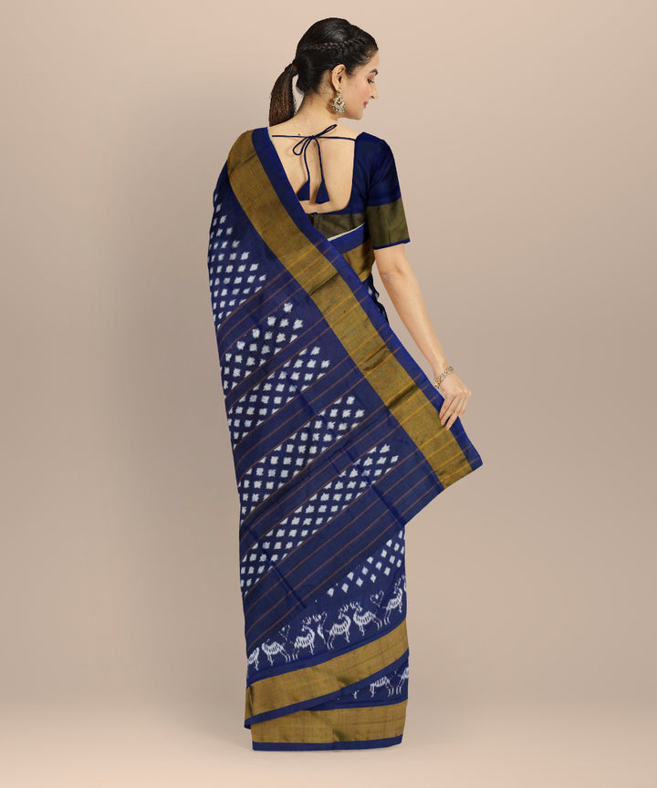 Indigo white handloom pochampally ikat silk saree