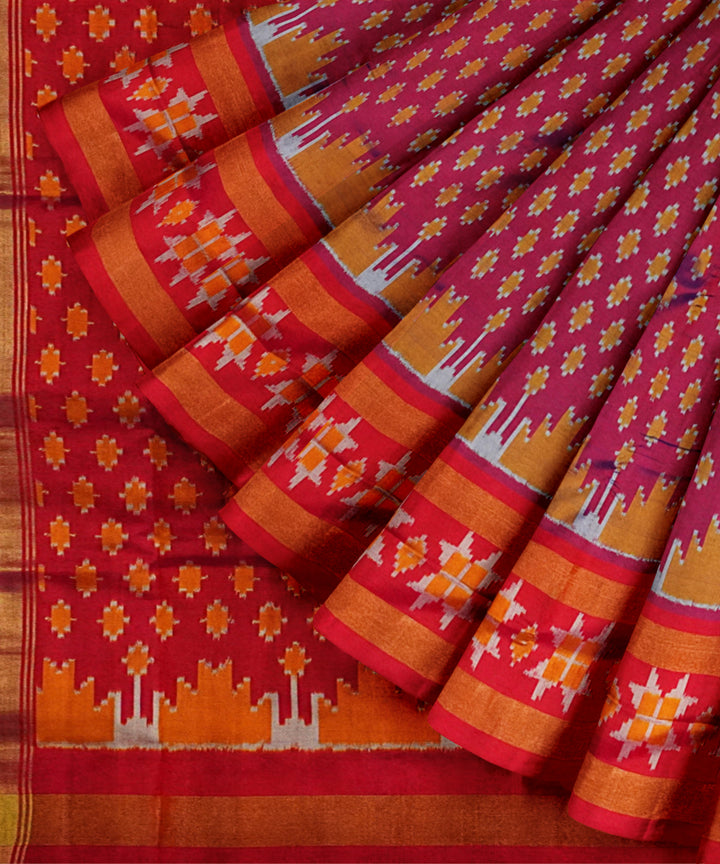 Pink mustard handloom pochampally ikat silk saree
