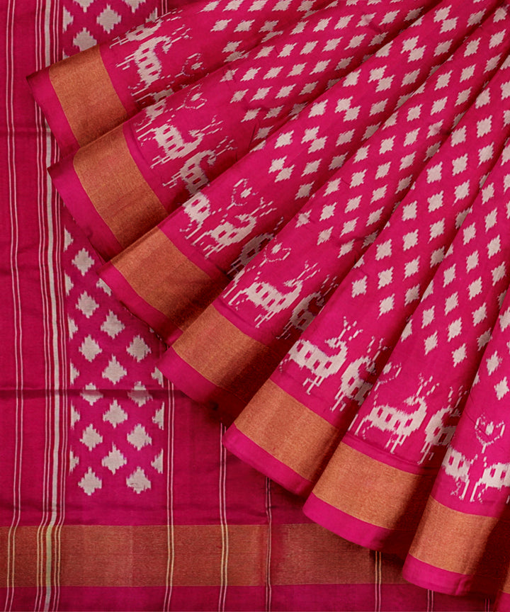 Pink white handloom pochampally ikat silk saree