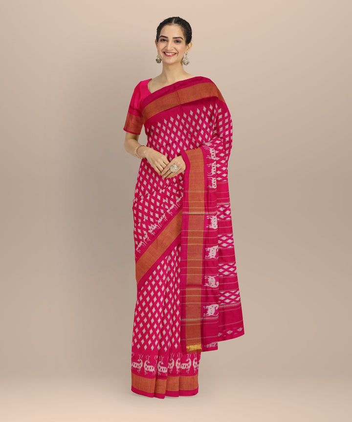 Pink white handloom pochampally ikat silk saree