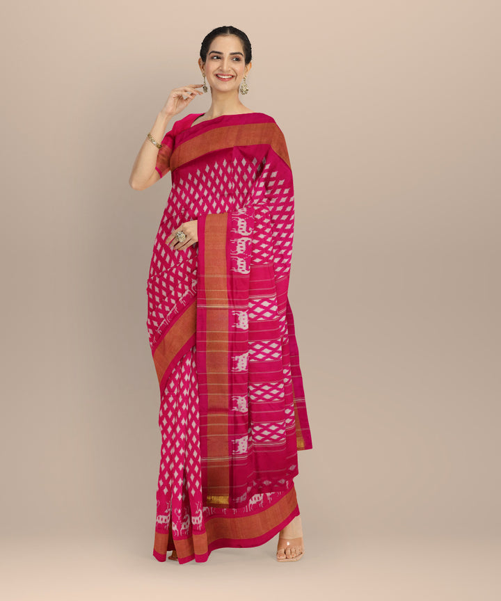 Pink white handloom pochampally ikat silk saree