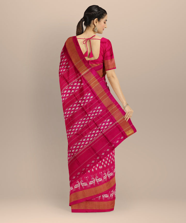 Pink white handloom pochampally ikat silk saree