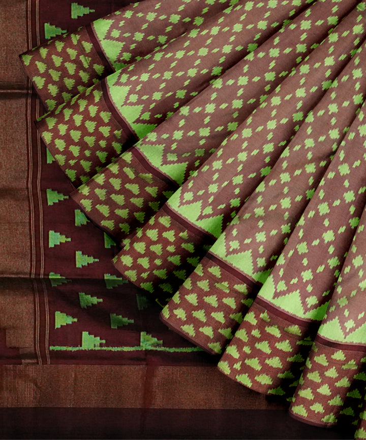 Brown green handloom pochampally ikat silk saree
