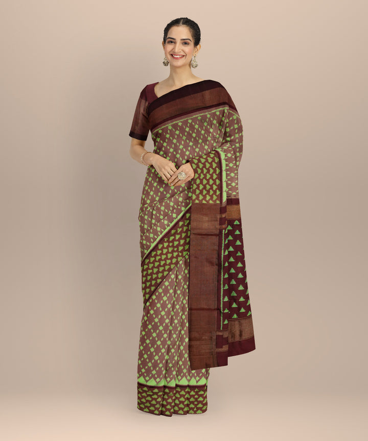 Brown green handloom pochampally ikat silk saree
