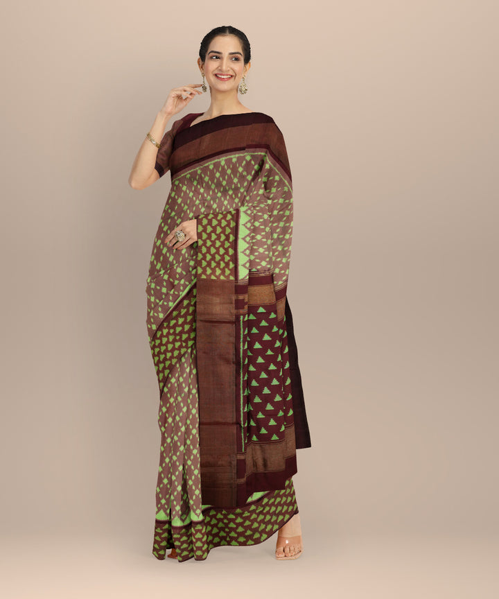Brown green handloom pochampally ikat silk saree